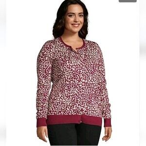 Lands End SUPIMA Cardigan SWEATER Red LEOPARD Sweater‎ Cardigan